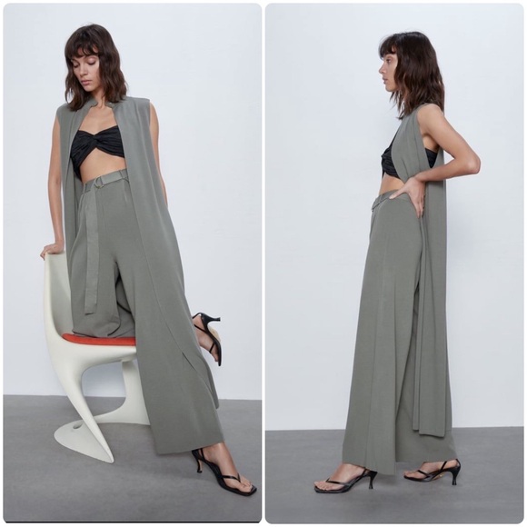 CO-ORD KNIT SET- WIDE LEG PANT SLEEVELESS DUSTER
